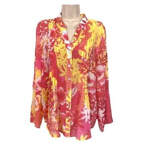 Women's Blouse Flowey Bright Beautiful Colors 3/4 sleeves Size M